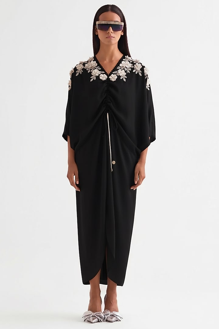 Black Satin Midi Vacation Dress by Namrata Joshipura at Pernia's Pop Up Shop