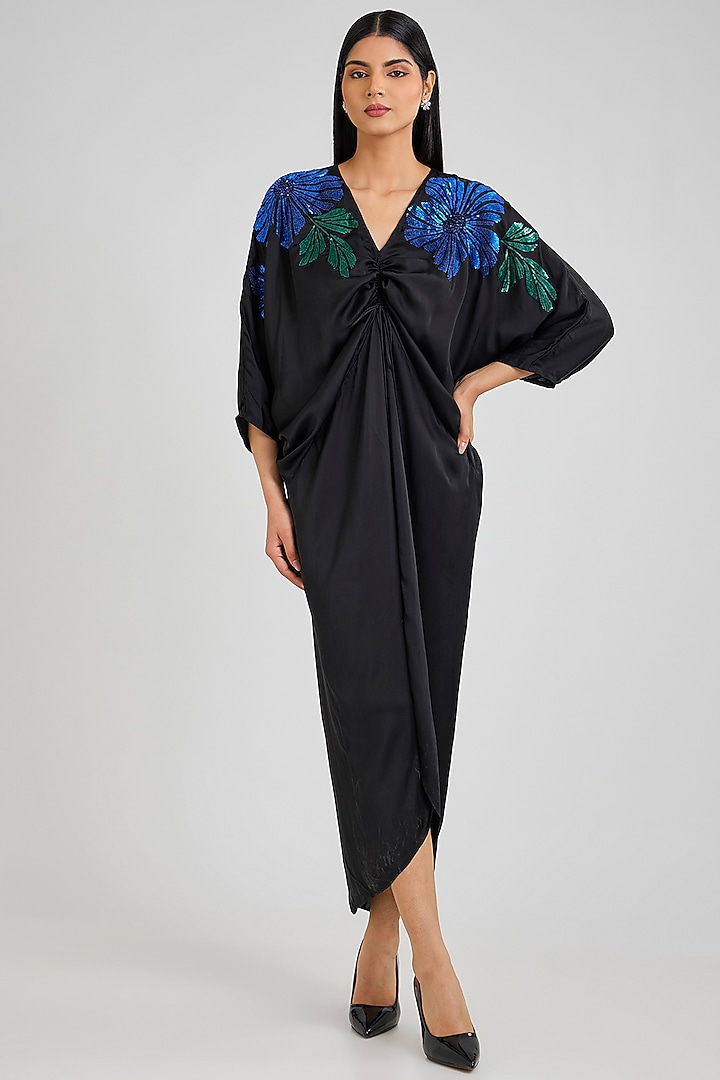 Black & Blue Cupro Satin Cocktail Dress by Namrata Joshipura at Pernia's Pop Up Shop