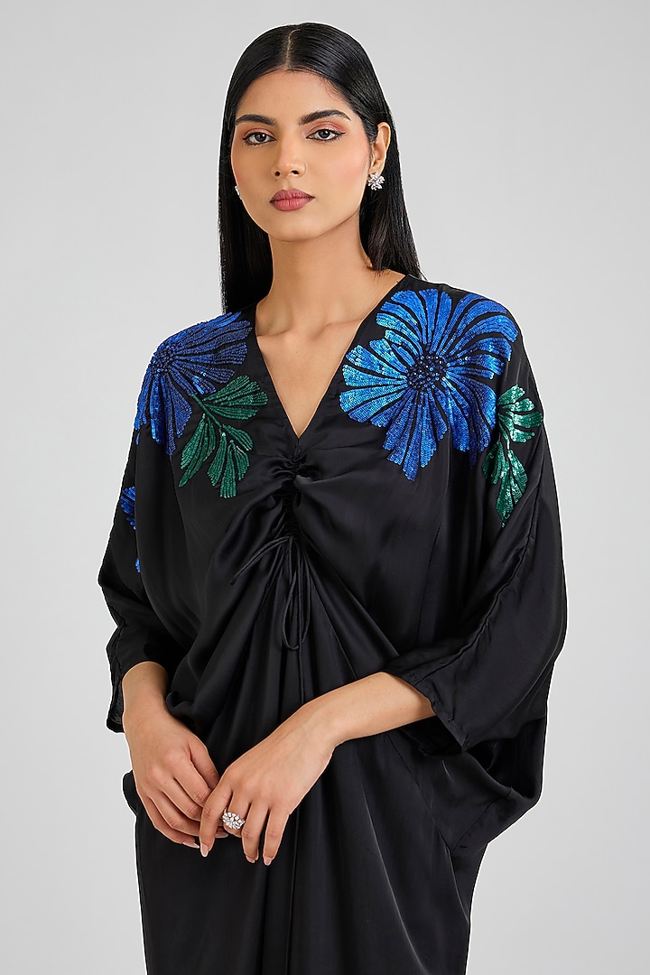 Black & Blue Cupro Satin Cocktail Dress by Namrata Joshipura at Pernia's Pop Up Shop