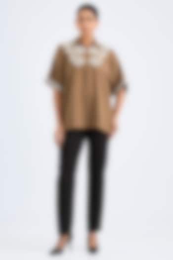 Khaki Twill Georgette Shirt by Namrata Joshipura at Pernia's Pop Up Shop