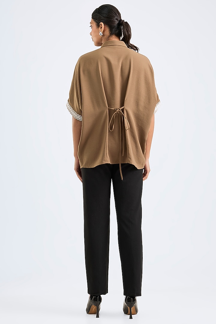 Khaki Twill Georgette Shirt by Namrata Joshipura at Pernia's Pop Up Shop