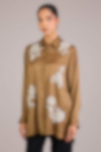 Khaki Modal Linen Shirt by Namrata Joshipura at Pernia's Pop Up Shop