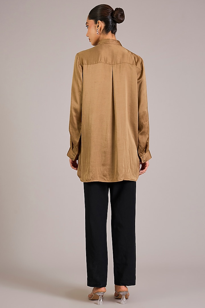 Khaki Modal Linen Shirt by Namrata Joshipura at Pernia's Pop Up Shop