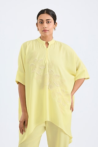 Yellow Twill Georgette Shirt by Namrata Joshipura