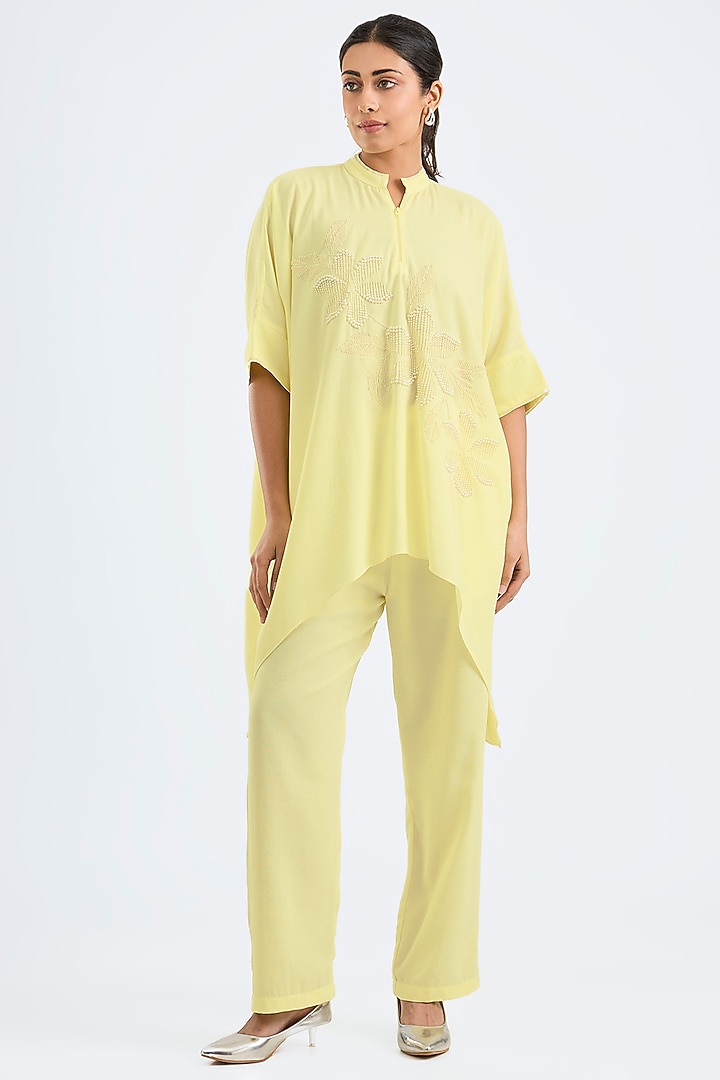 Yellow Twill Georgette Shirt by Namrata Joshipura at Pernia's Pop Up Shop