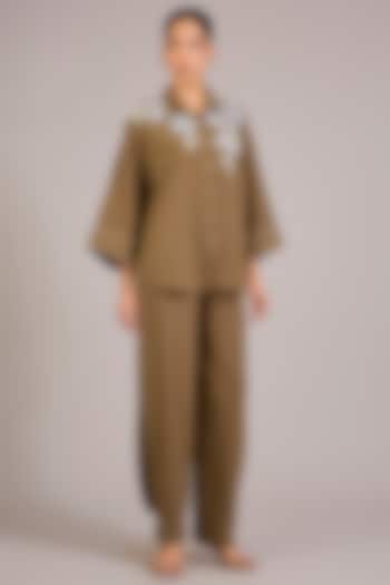 Khaki Twill Georgette Co-Ord Set by Namrata Joshipura at Pernia's Pop Up Shop