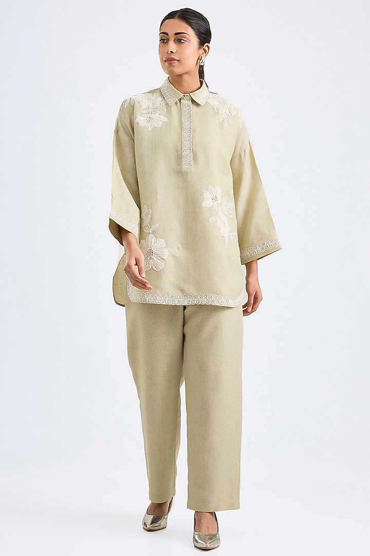 Mint Green Linen Co-Ord Set by Namrata Joshipura at Pernia's Pop Up Shop