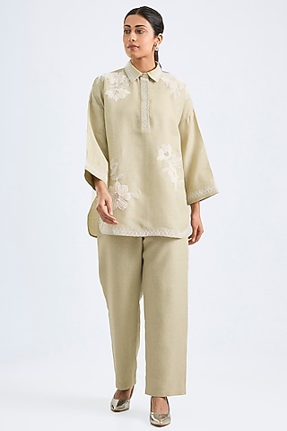 Mint Green Linen Co-Ord Set by Namrata Joshipura