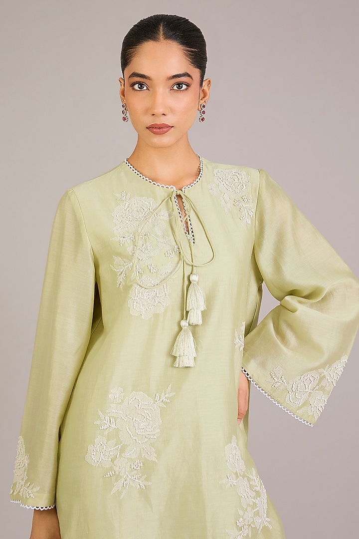 Mint Green Chanderi Silk Mini Cocktail Dress by Namrata Joshipura at Pernia's Pop Up Shop