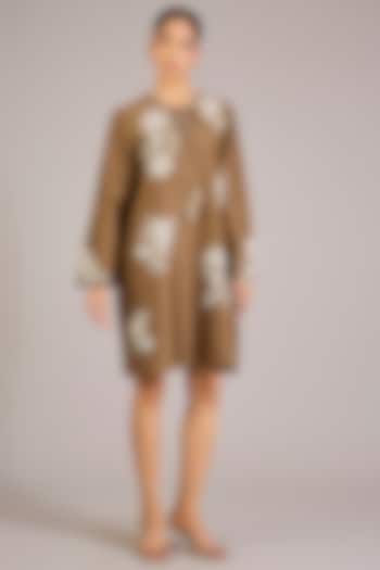 Khaki Chanderi Silk Mini Cocktail Dress by Namrata Joshipura at Pernia's Pop Up Shop