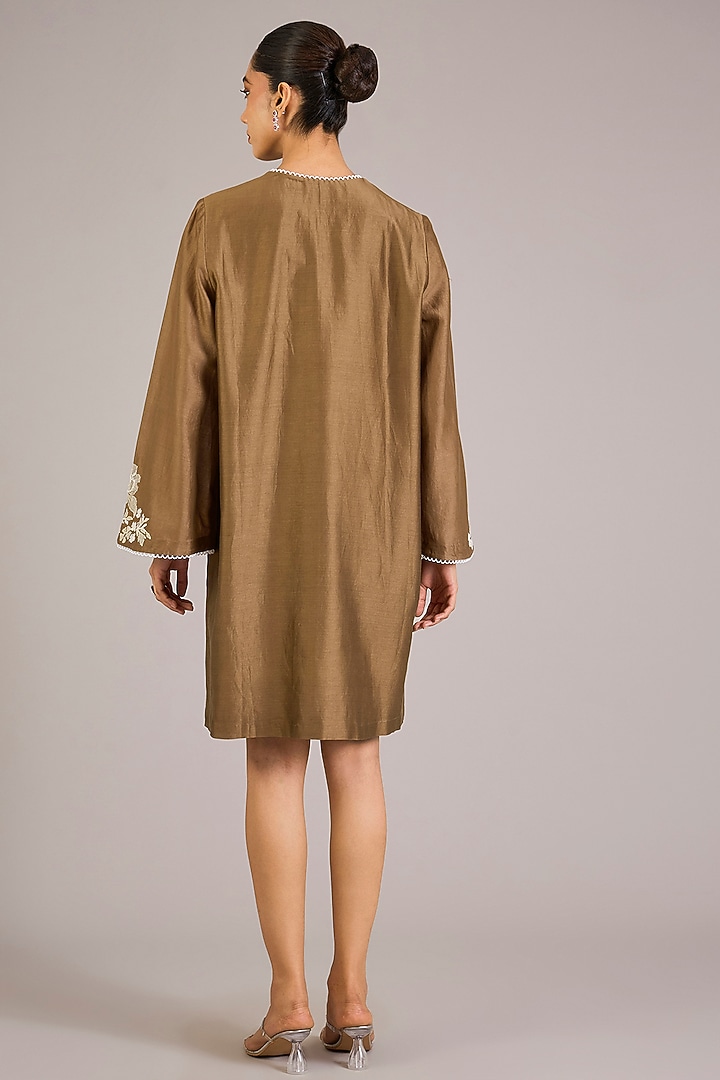 Khaki Chanderi Silk Mini Cocktail Dress by Namrata Joshipura at Pernia's Pop Up Shop