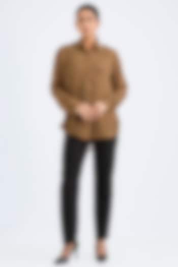 Khaki Georgette Boxy Shirt by Namrata Joshipura at Pernia's Pop Up Shop