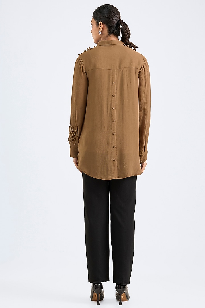 Khaki Georgette Boxy Shirt by Namrata Joshipura at Pernia's Pop Up Shop