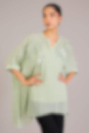 Mint Green Georgette Floral Embellished Top by Namrata Joshipura at Pernia's Pop Up Shop