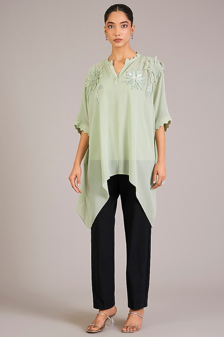 Mint Green Georgette Floral Embellished Top by Namrata Joshipura at Pernia's Pop Up Shop