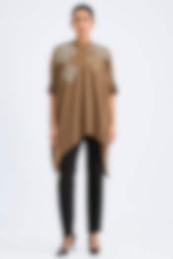 Khaki Twill Georgette Tunic by Namrata Joshipura at Pernia's Pop Up Shop