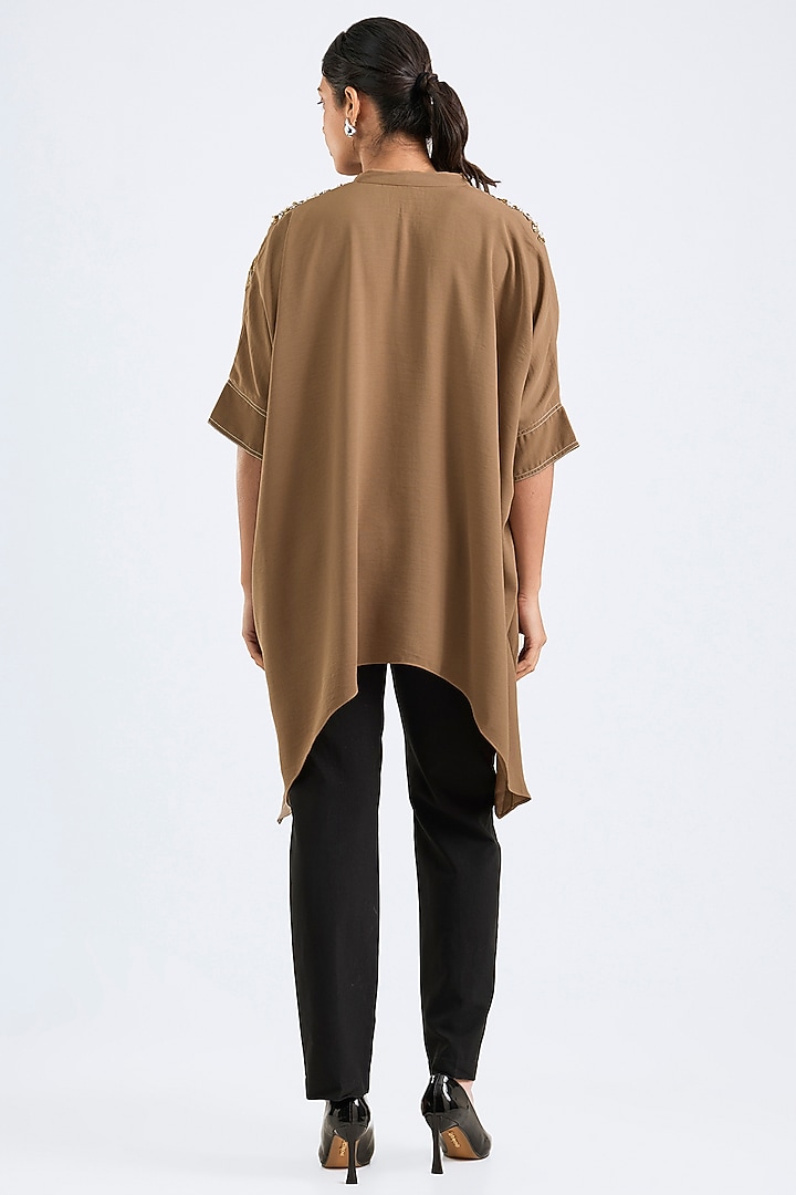 Khaki Twill Georgette Tunic by Namrata Joshipura at Pernia's Pop Up Shop