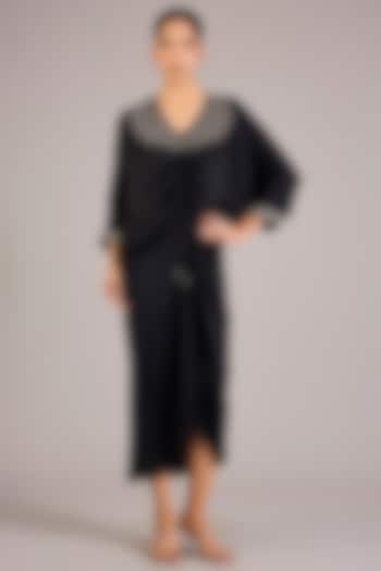 Black Cupro Satin Kaftan Cocktail Dress by Namrata Joshipura at Pernia's Pop Up Shop