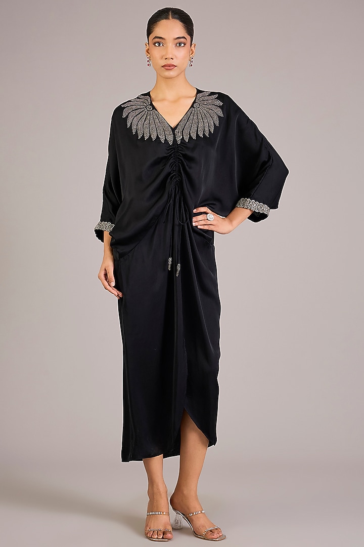 Black Cupro Satin Kaftan Cocktail Dress by Namrata Joshipura at Pernia's Pop Up Shop