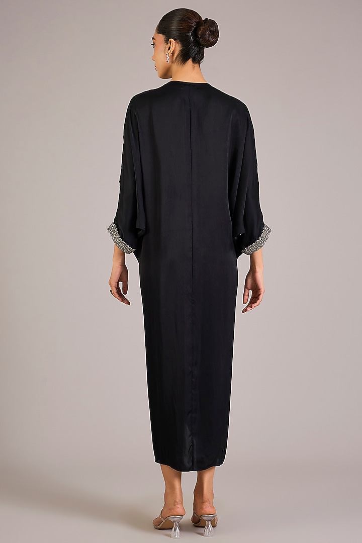 Black Cupro Satin Draped Midi Cocktail Dress by Namrata Joshipura at Pernia's Pop Up Shop