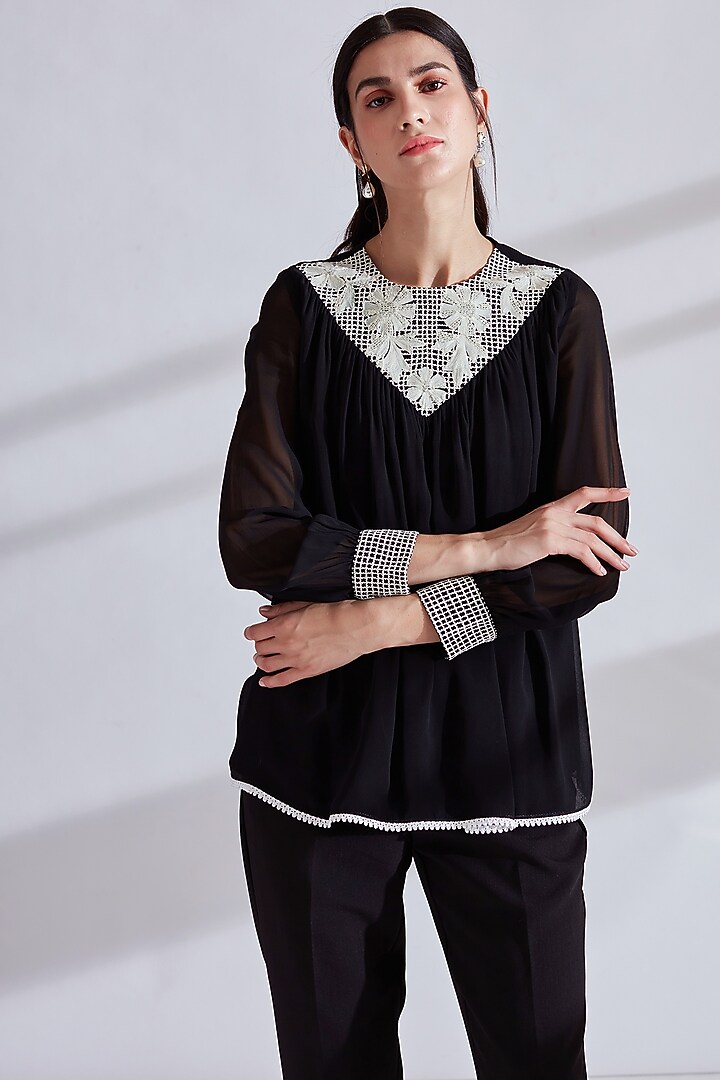 Black Embellished Top by Namrata Joshipura at Pernia's Pop Up Shop