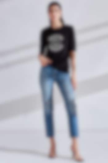 Black T-Shirt With Embellishments by Namrata Joshipura at Pernia's Pop Up Shop