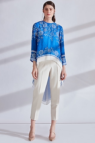 Electric Blue Printed Tunic by Namrata Joshipura