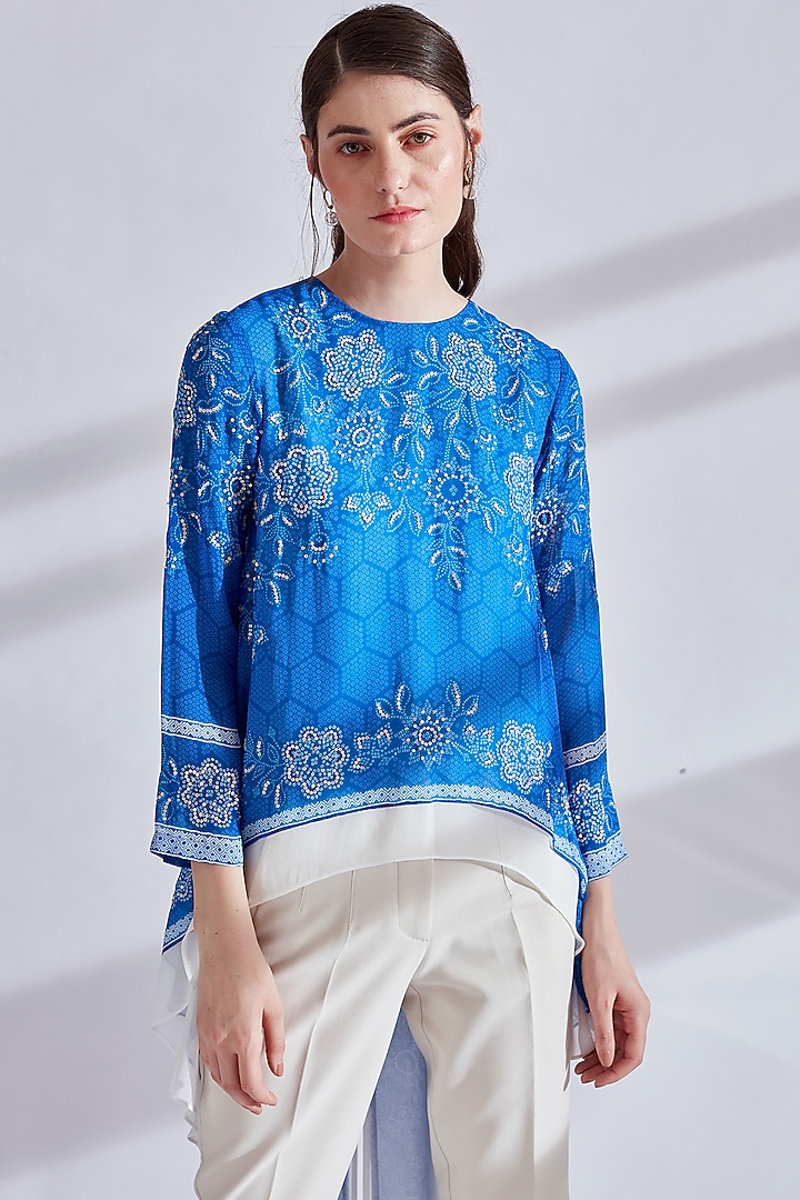 Electric Blue Printed Tunic by Namrata Joshipura at Pernia's Pop Up Shop