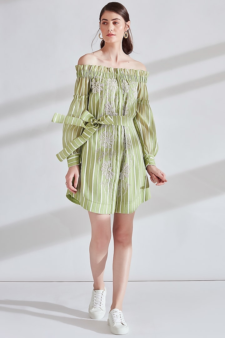 Guava Green Embellished Dress With Slip by Namrata Joshipura
