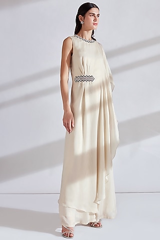 Ivory Embellished Cape Jumpsuit by Namrata Joshipura