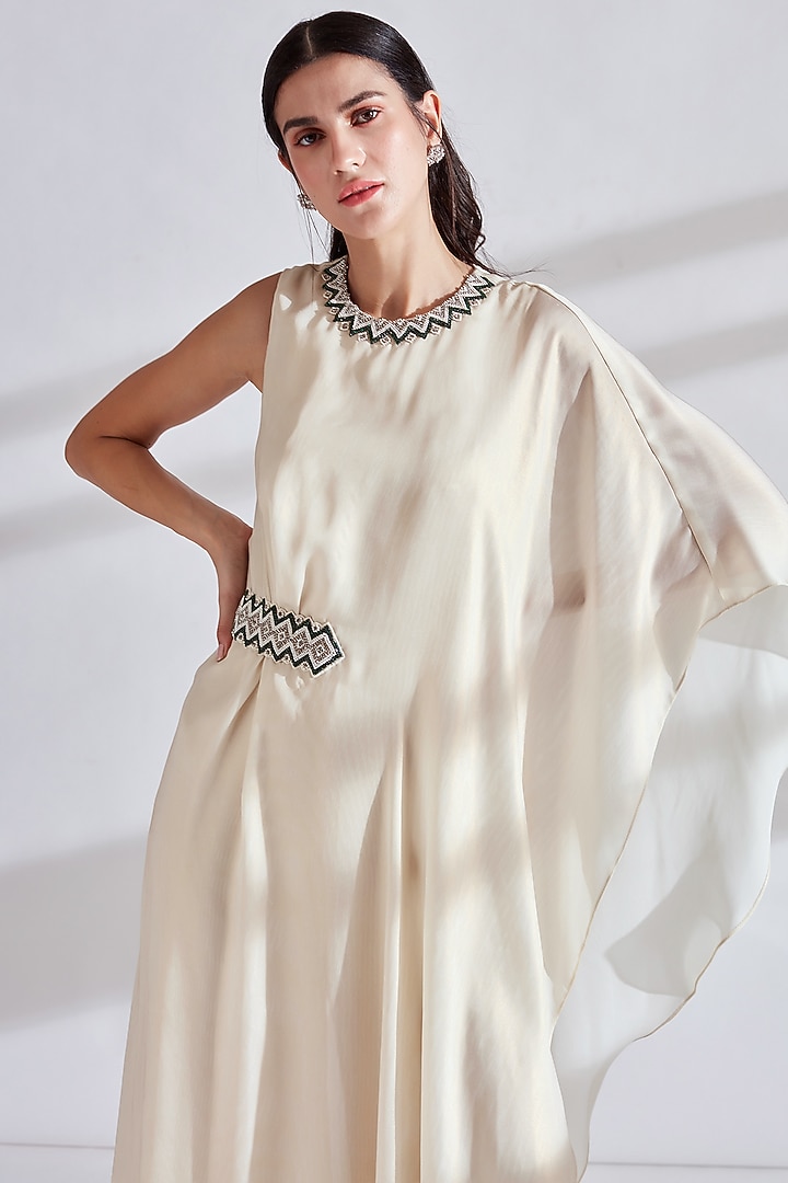 Ivory Embellished Cape Jumpsuit by Namrata Joshipura at Pernia's Pop Up Shop