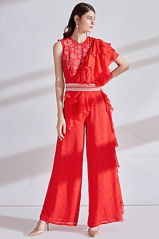 Fuchsia Embellished Jumpsuit With Slip by Namrata Joshipura