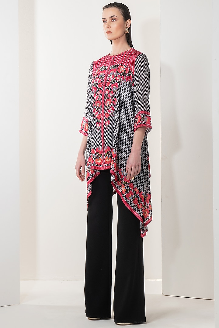 Black & Red Crepe Asymmetrical Tunic by Namrata Joshipura at Pernia's Pop Up Shop