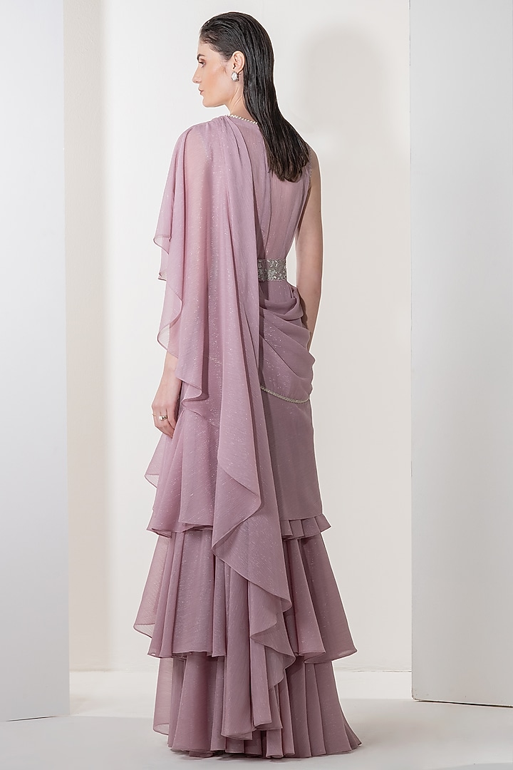 Lilac Draped Wedding Saree Set With Belt by Namrata Joshipura at Pernia's Pop Up Shop