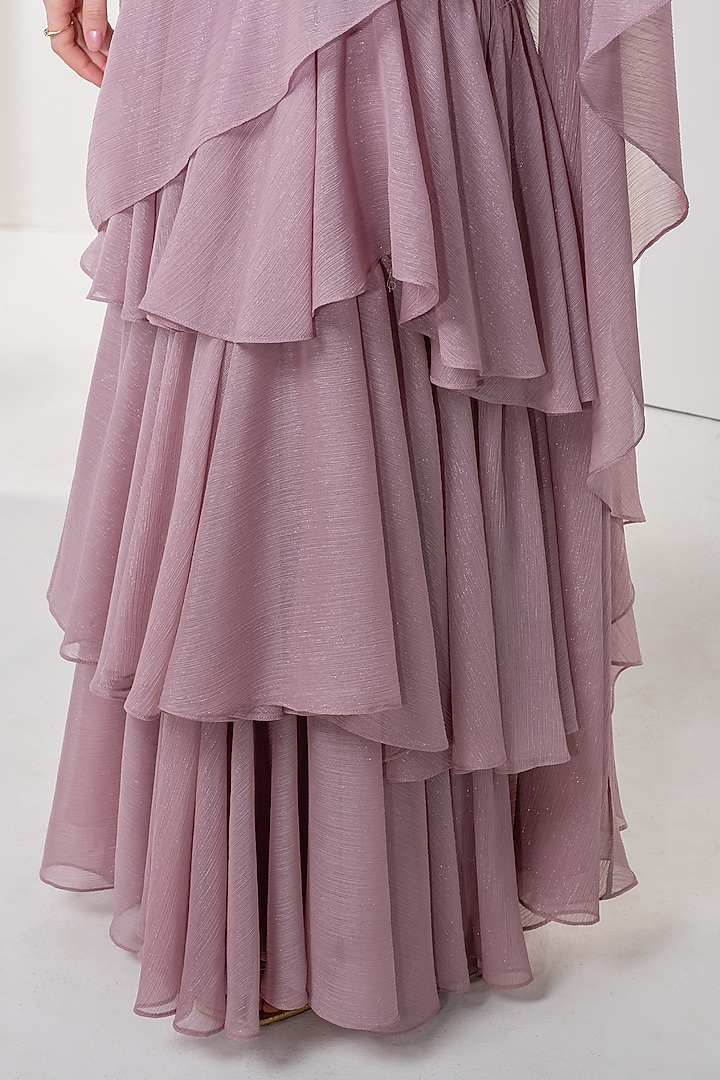 Lilac Draped Wedding Saree Set With Belt by Namrata Joshipura at Pernia's Pop Up Shop