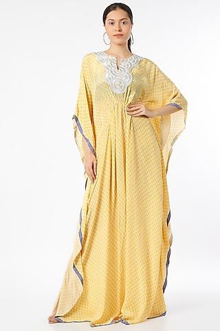 Yellow Hand Embellished Kaftan by Namrata Joshipura