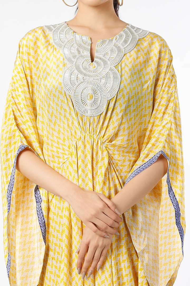 Yellow Hand Embellished Kaftan by Namrata Joshipura at Pernia's Pop Up Shop