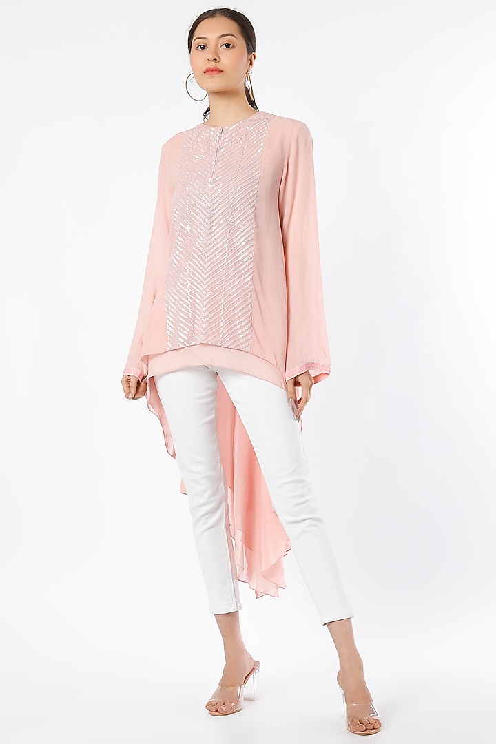 Blush Pink Hand & Machine Embellished Tunic by Namrata Joshipura at Pernia's Pop Up Shop