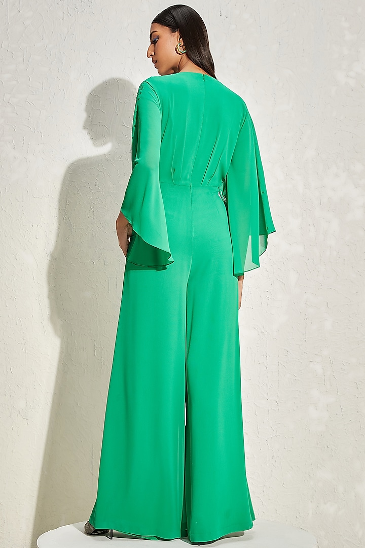 Green Georgette Embellished Jumpsuit by Namrata Joshipura at Pernia's Pop Up Shop