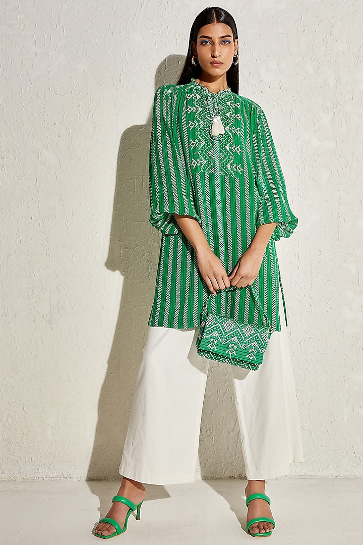 Green Georgette Embellished Tunic by Namrata Joshipura at Pernia's Pop Up Shop