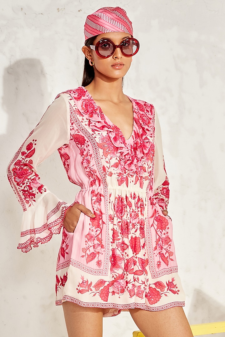 Pink Georgette Embellished Romper by Namrata Joshipura