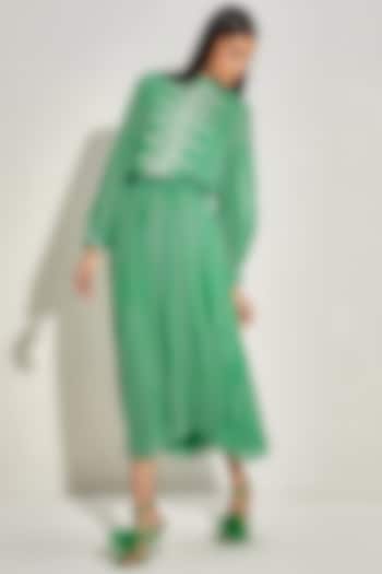 Kelly Green Georgette Striped & Embellished Dress by Namrata Joshipura