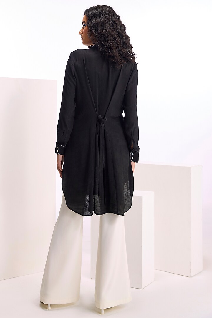 Black Linen Crepe Machine & Hand Embellished Long Tunic by Namrata Joshipura at Pernia's Pop Up Shop