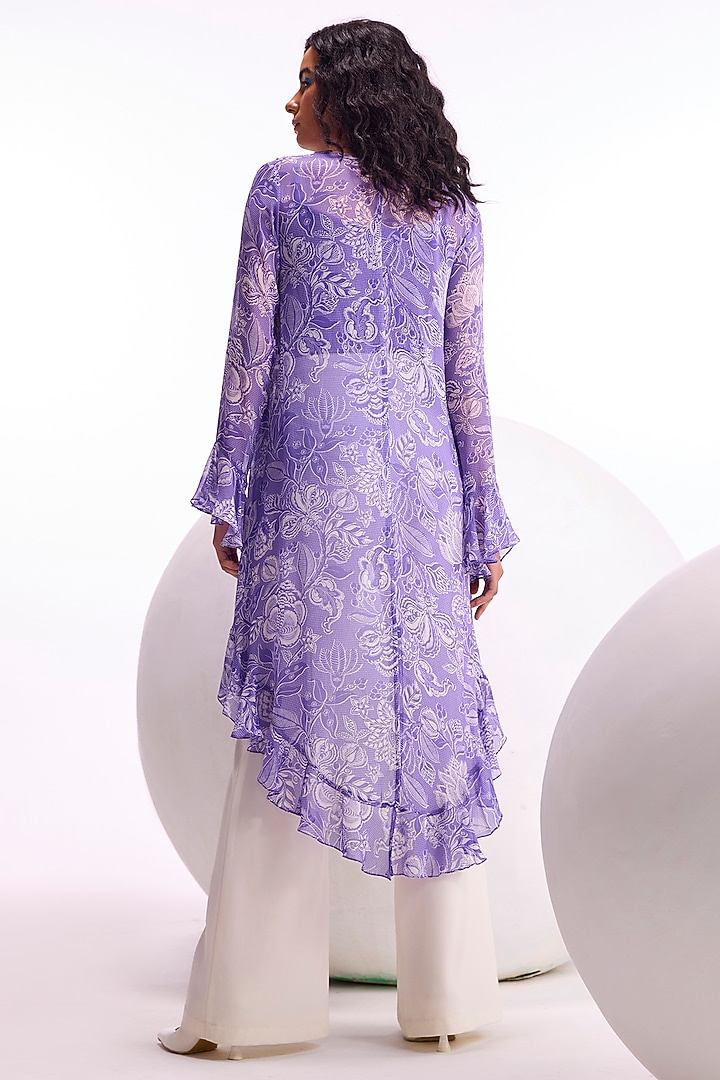 Orchid Georgette Geometric Hand Embellished & Printed Frilled Tunic by Namrata Joshipura at Pernia's Pop Up Shop