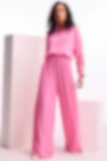 Blush Pink Textured Georgette Hand & Machine Embellished Jumpsuit by Namrata Joshipura