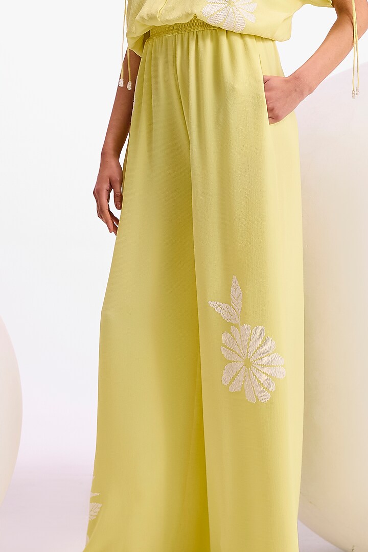 Canary Yellow Textured Crepe Hand & Machine Embellished Jumpsuit by Namrata Joshipura at Pernia's Pop Up Shop