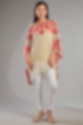 Beige Georgette Floral Frill Tunic by Namrata Joshipura at Pernia's Pop Up Shop