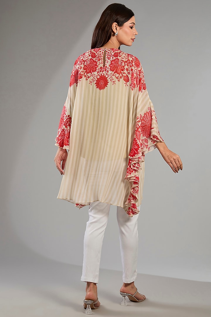 Beige Georgette Floral Frill Tunic by Namrata Joshipura at Pernia's Pop Up Shop