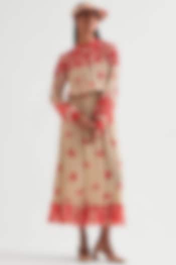 Beige Georgette Floral Printed Maxi Boho Cocktail Dress by Namrata Joshipura at Pernia's Pop Up Shop