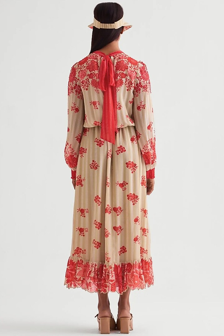 Beige Georgette Floral Printed Maxi Boho Cocktail Dress by Namrata Joshipura at Pernia's Pop Up Shop